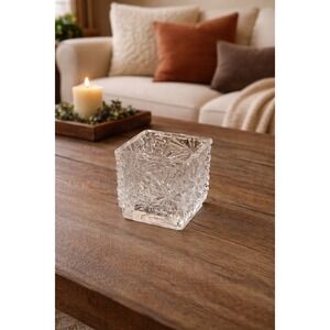 Vintage Avon Clear Pressed Glass Square Votive Candle Holder